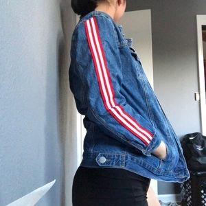 Jean jacket with red stripes on side